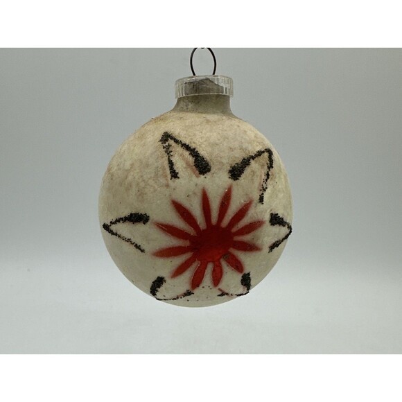 Vintage Red Star Flower Ornament Glass Plastic Cap Christmas Bulb West Germany - Picture 8 of 9